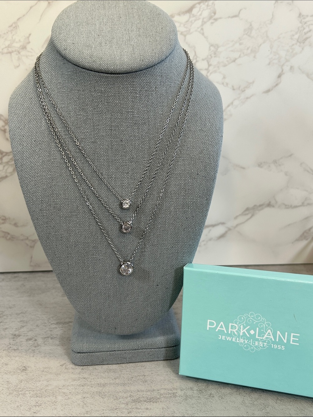Park Lane Silver Triple-Layer Swarovski Crystal Pendant Necklace
